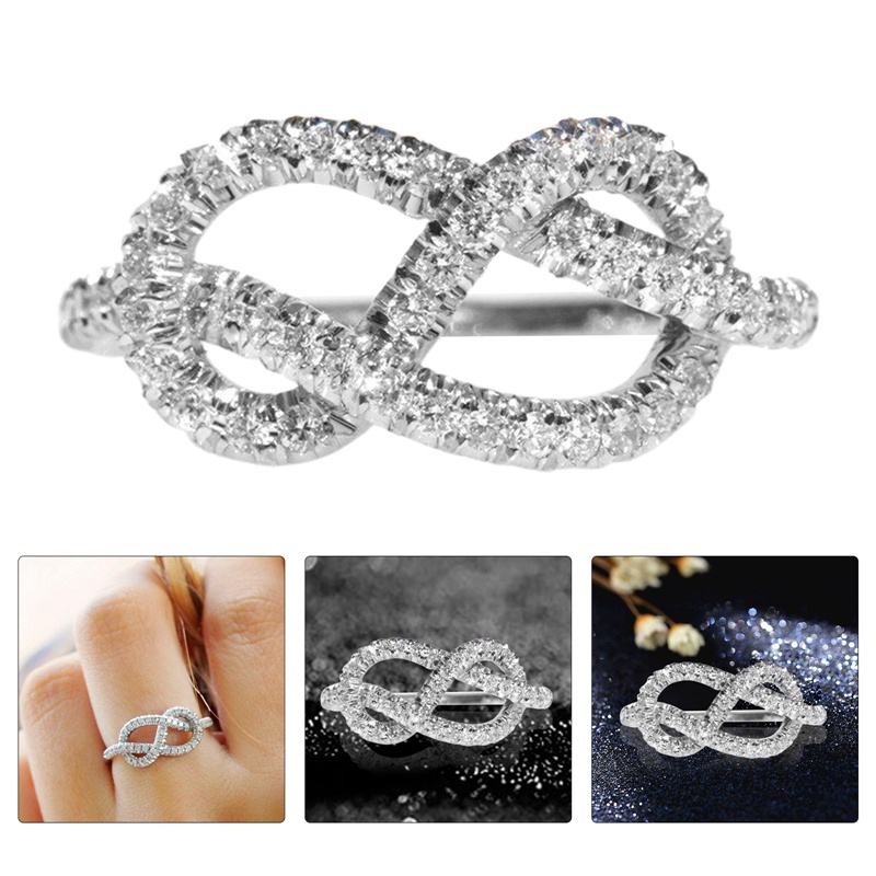 Cincin Bentuk Twist Bahan Cubic Zirconia Warna Silver Untuk Wanita