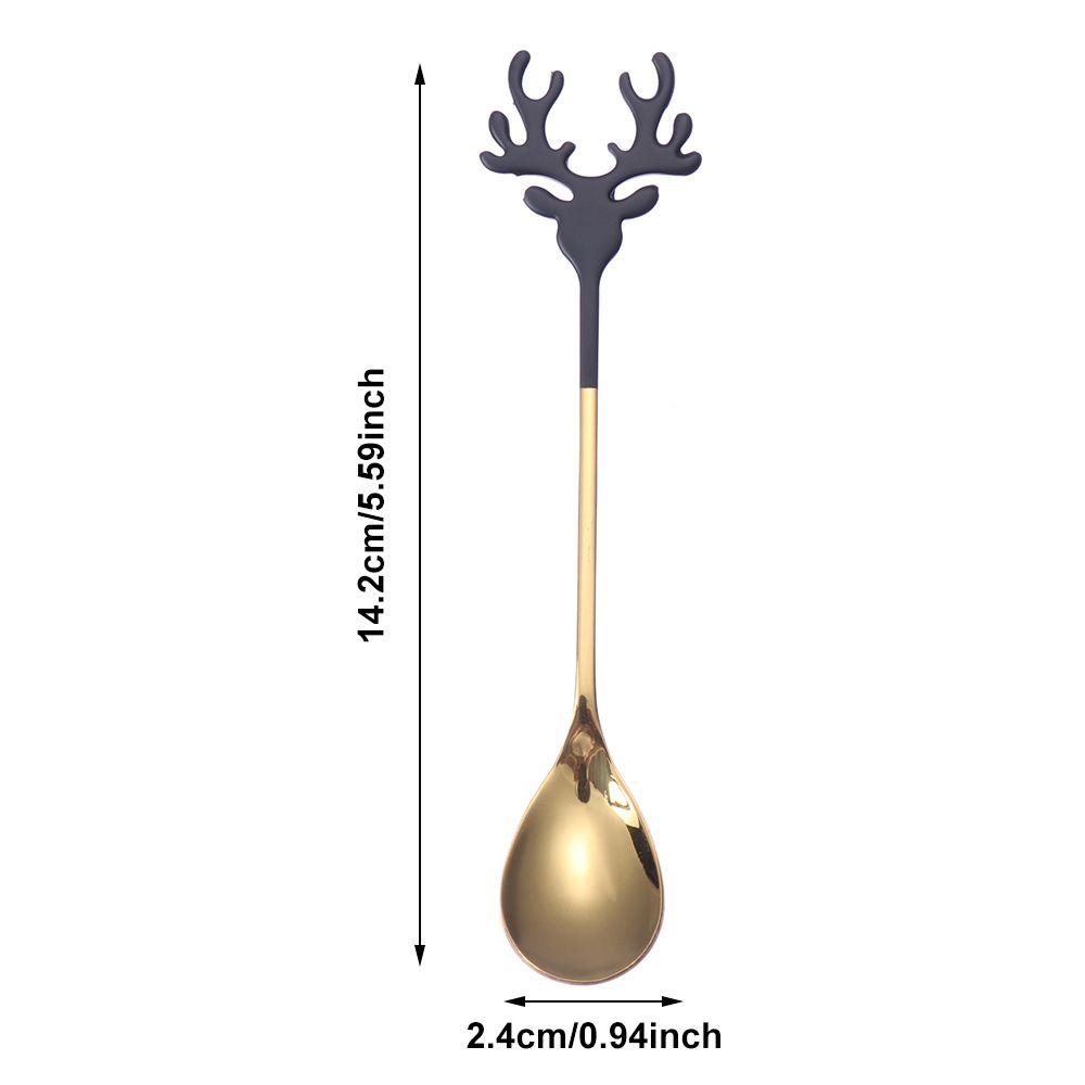 Solighter Sendok Natal Peralatan Makan Stainless Steel Natal Kepala Rusa Xmas Tanduk
