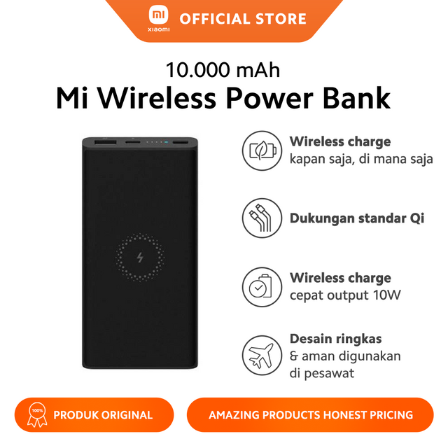 [BARU] Xiaomi Mi Wireless Powerbank Essential 10.000 mAh, Type C Input, 18W Wired Charge – Hitam