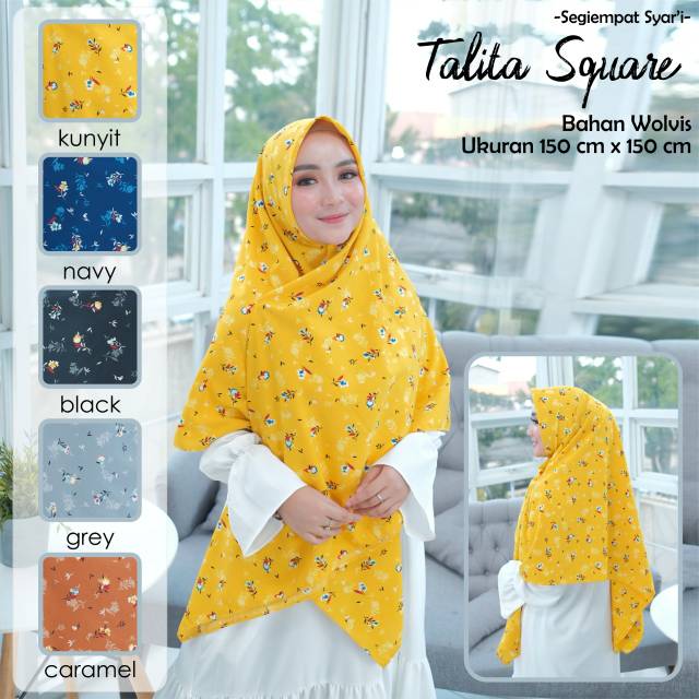 Hijab Segiempat Syari Motif Bunga Kecil Bahan Wolfis
