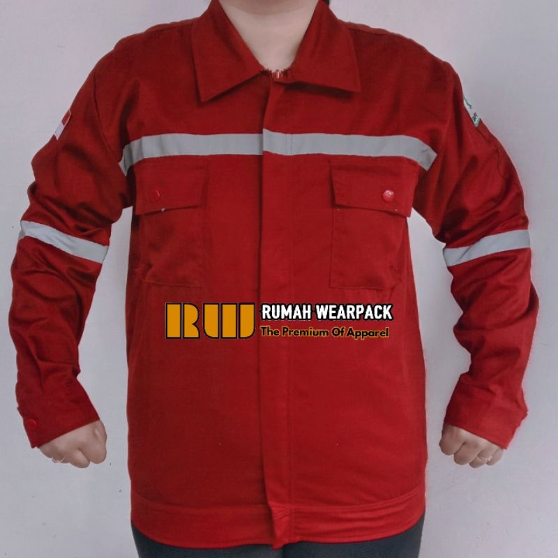 Wearpack Kerja/ Baju Proyek/ Seragam Kerja Atasan Warna Merah Maroon Polos