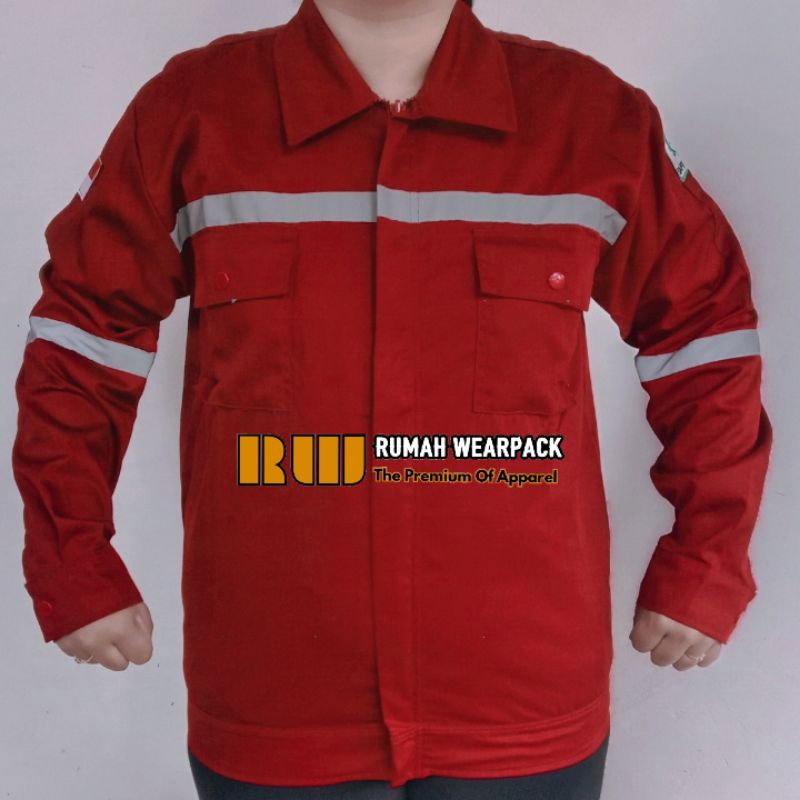 Wearpack Kerja/ Baju Proyek/ Seragam Kerja Atasan Warna Merah Maroon Polos