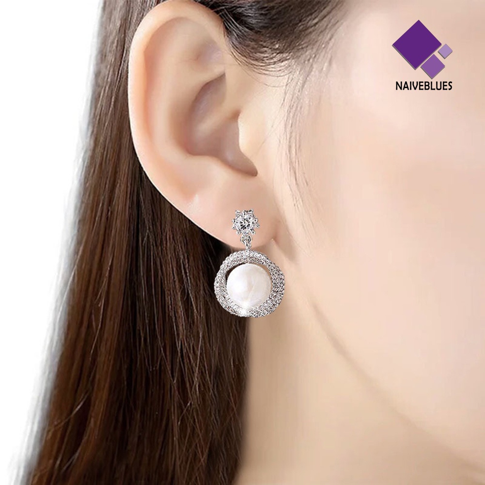 Anting Stud Hias Mutiara Berlian Imitasi Gaya Elegan Untuk Wanita