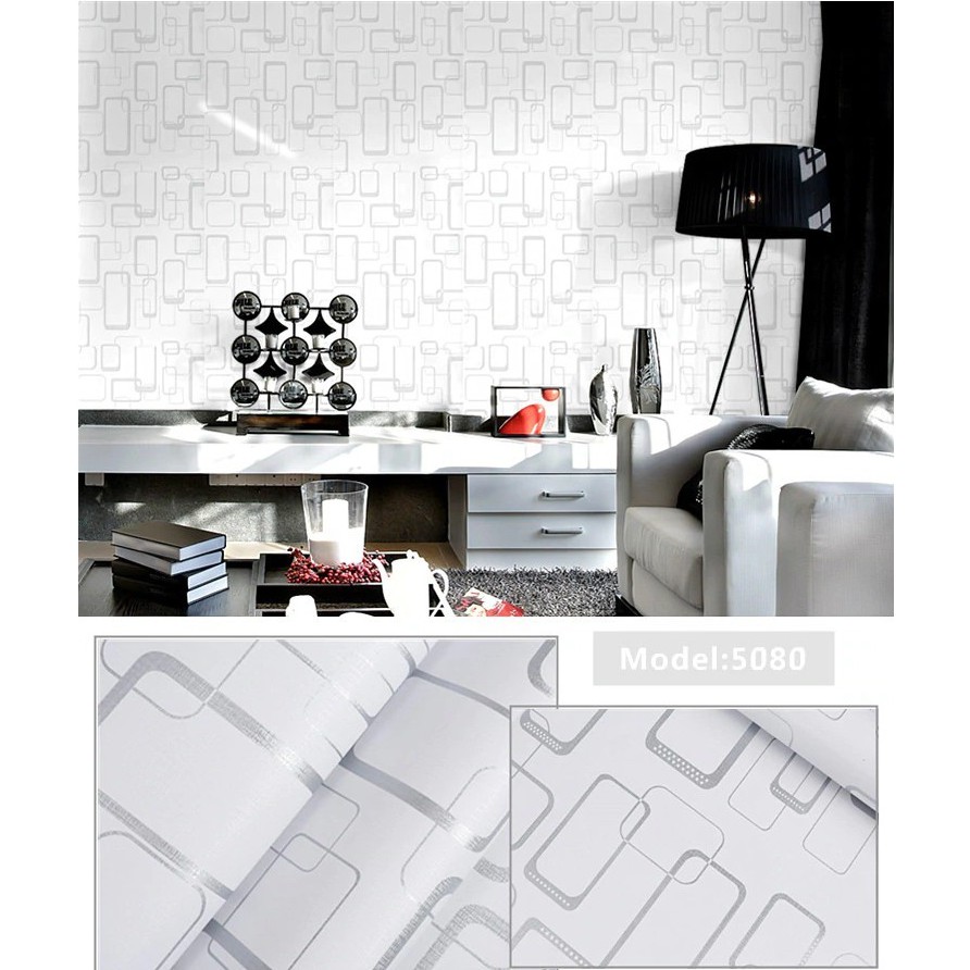 Wallpaper Sticker 5080 motif kotak putih abu silver / Wallpaper Sticker Termurah / 9mx45cm