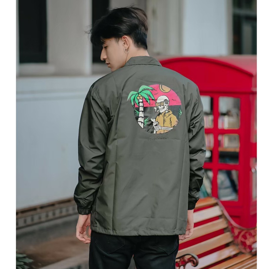 Jaket Coach Pria Jaket Bahan Taslan Jaket Outer Pria Jaket Motif Tengkorak Pantai