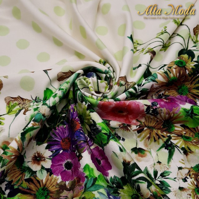 

Alta Moda Fancy Printed Stretch - Earth Floral Polkadot Ground (1M)