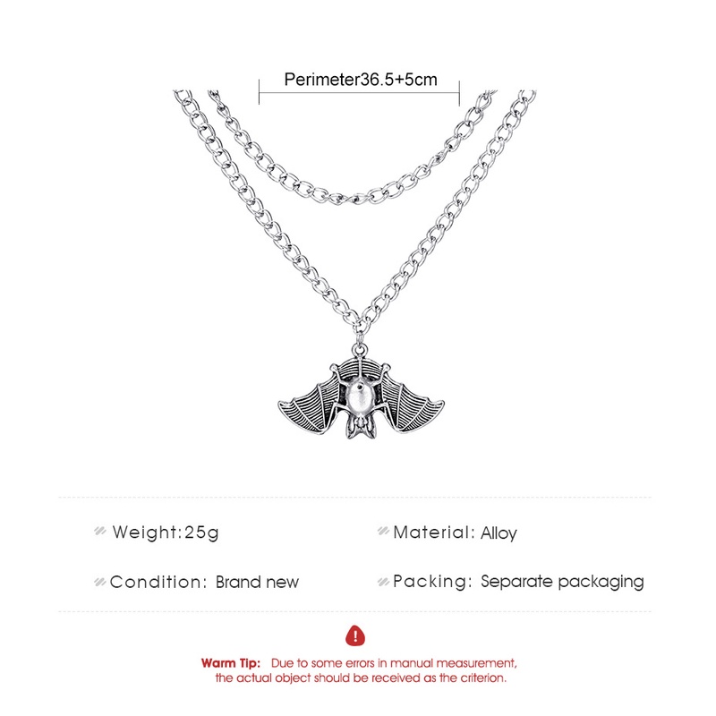 Liontin Kelelawar Perak Kuno Gothic Kalung Multi-layer Susun Yang Dipersonalisasi Aksesoris Fashion Halloween Yang Lucu Dan Berlebihan