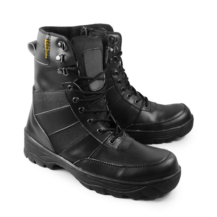 Sepatu Pria Boots Tracking Gunung / Safety Boot Ninja Pdl Sleting Hitam Ujung Besi / Sepatu Proyek