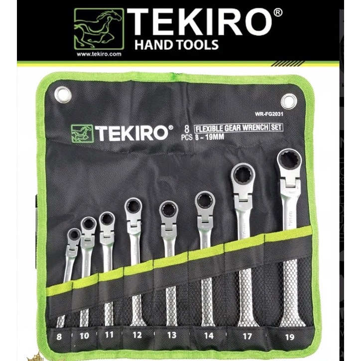 Set Kunci Pas Ring Ratchet Fleksibel Isi 8 pcs Uk. 8~19 mm / Flexible Gear Ratchet Open Ended Wrench Spanner Set TEKIRO