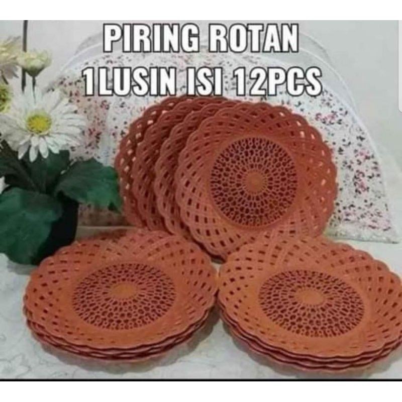 [ Ecer ] piring rotan anyam plastik / piring rotan plastik warna-warni / piring anyam