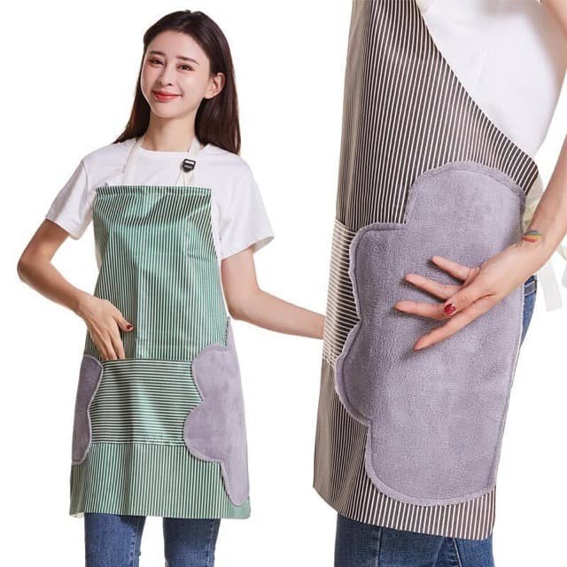 CLMGP - CELEMEK MASAK DENGAN LAP TANGAN DAN TAHAN AIR - GARIS POLOS / LAP TANGAN