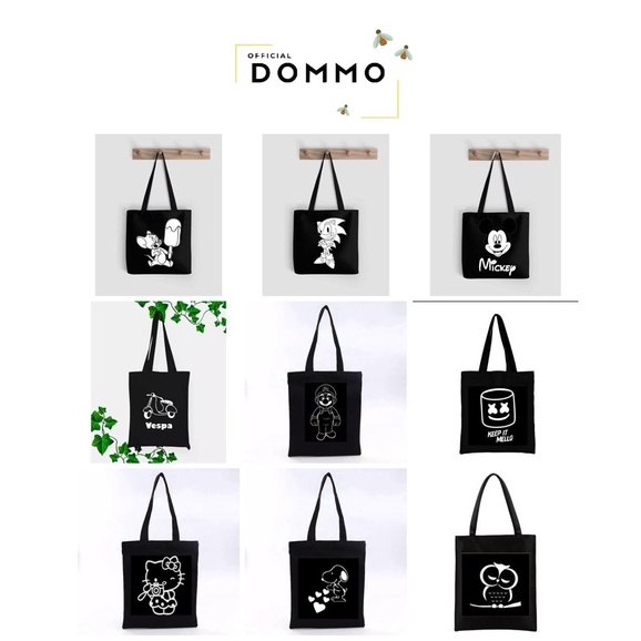 [LOKAL] DOMMO - D1386 Totebag Tote (PAKAI SLETING) Tote bag Cartoon kpop murah wanita custom motif