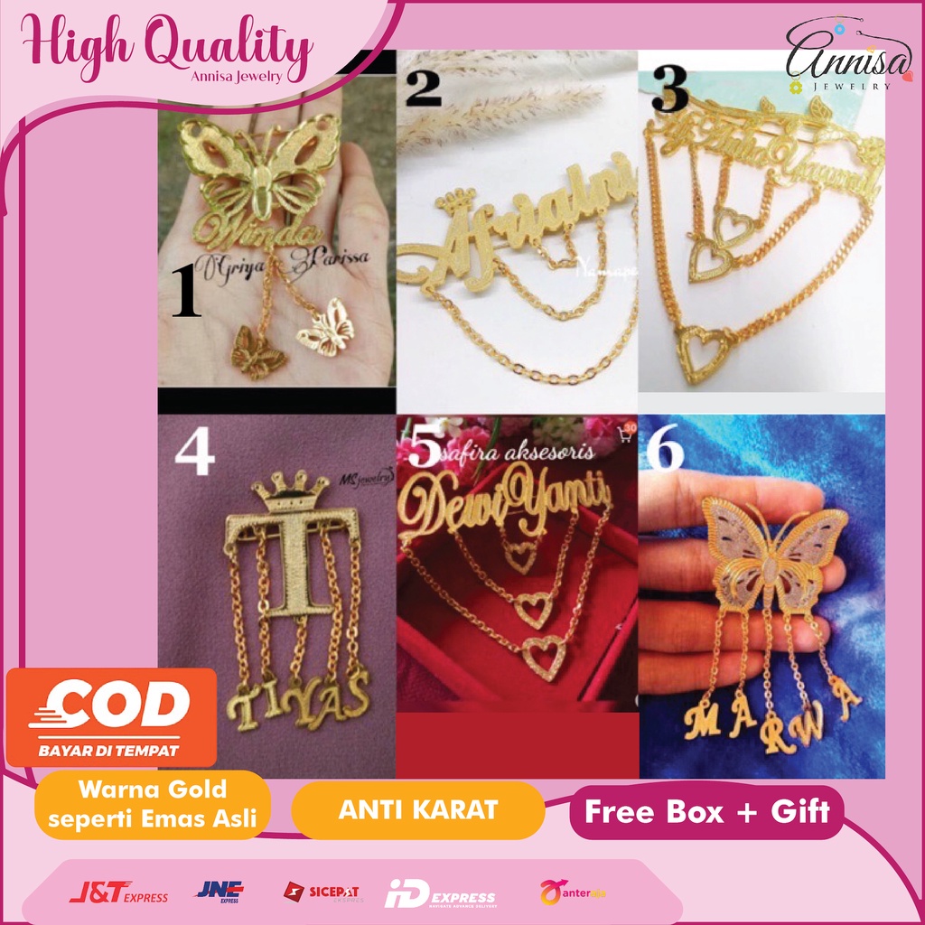 Pin bross nama grafir love berbie titanium / gold / silver / monel /besi putih /stainlees stell