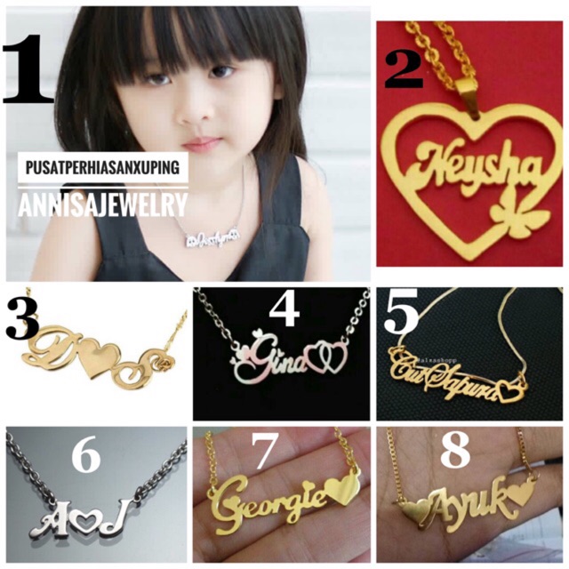 Kalung Nama Titanium Imut Simple Anak / Bayi Gold dan Silver