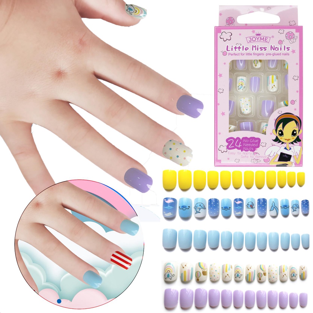 Mxbeauty Tips Kuku Palsu Anak Kartun Lovely Full Cover Fake Nail