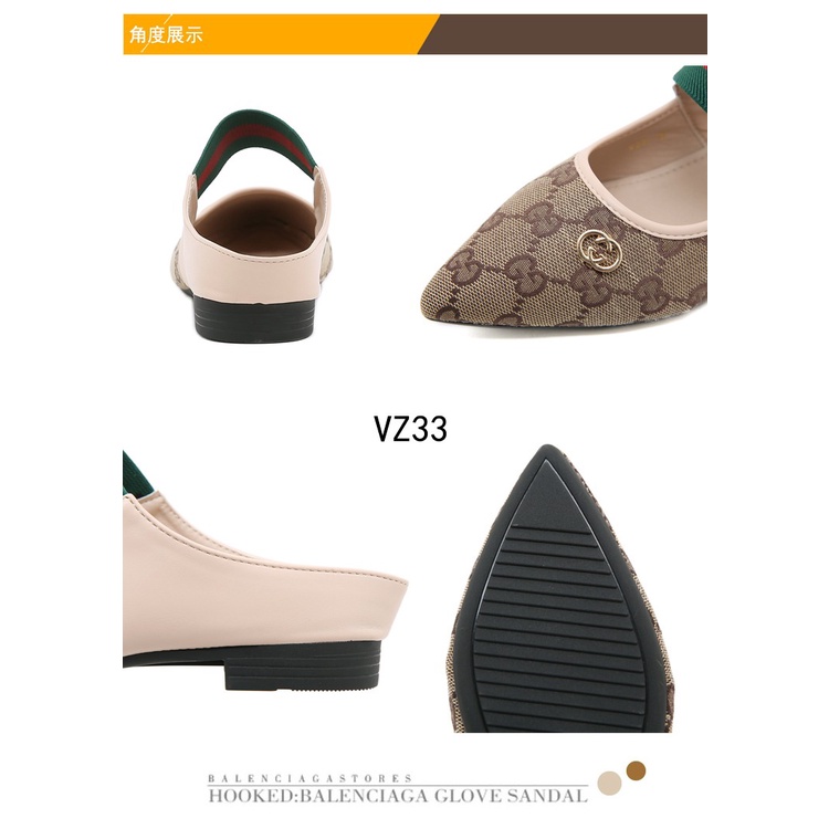 GC GG Canvas and Leather Flat Heels Sandals #VZ33