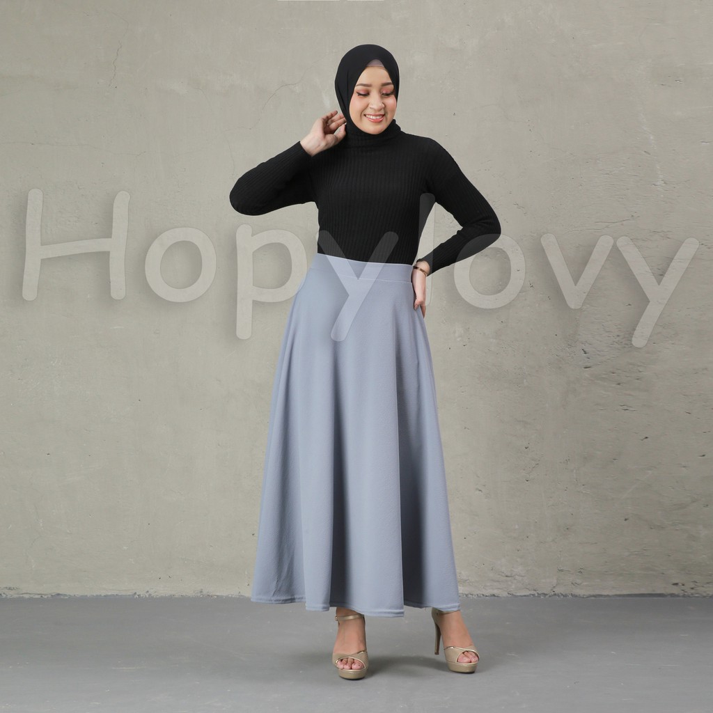 HOPYLOVY Rok Wanita Waffle Maxi Skirt Model Mayung