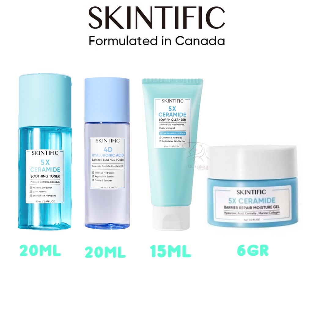 SKINTIFIC 5X Ceramide Barrier Repair Gel Moisturizer | Low pH Cleanser | Soothing | 4D Hyaluronic Acid Toner Travel Size Mini BPOM