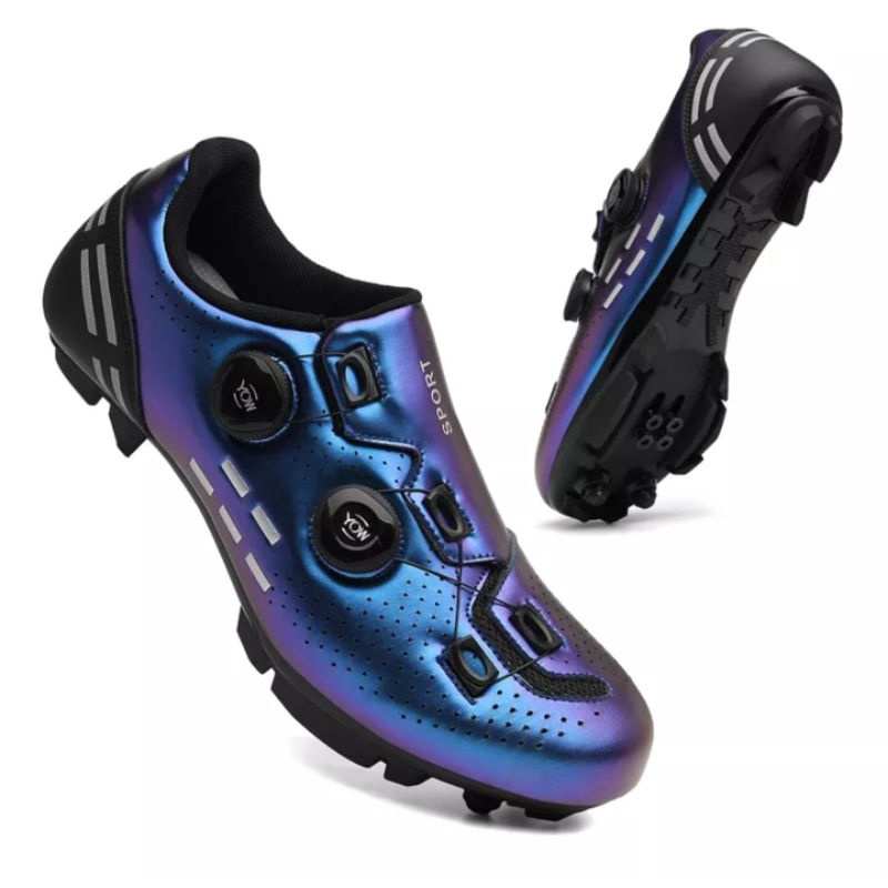 Sport Sepatu Sepeda Cleat MTB Bicycle Shoes Cleats Mountain Bike Sepatu Gowes Cleat MTB 2 BOA Biru