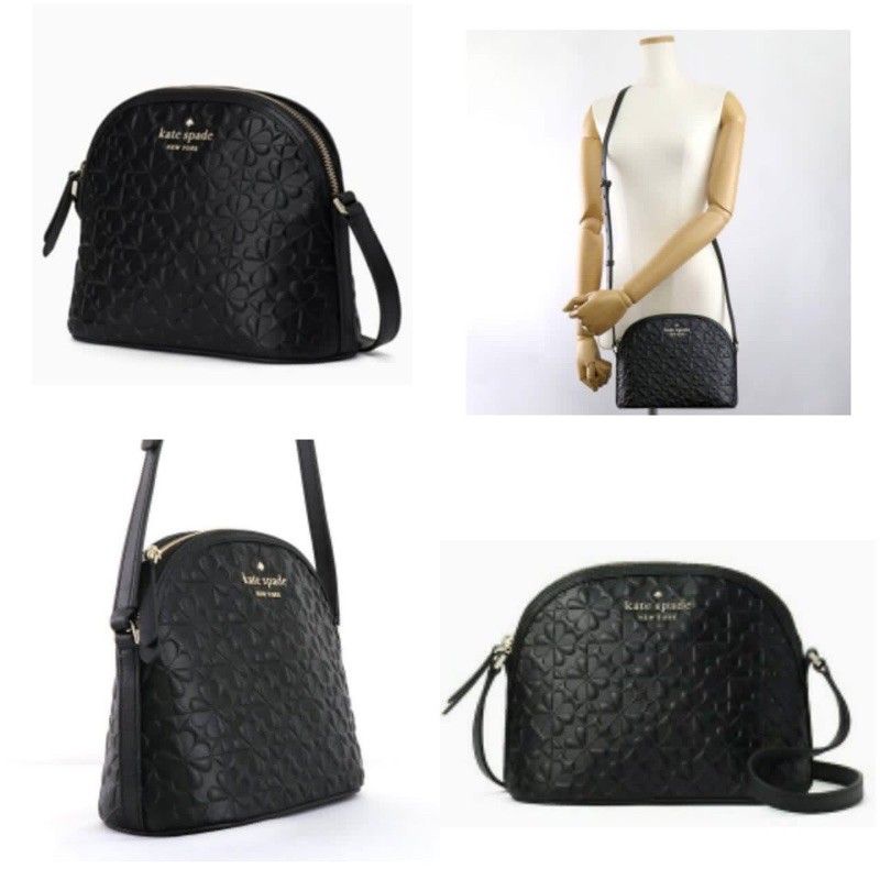 PRELOVED KATE SPADE DOME HOLLIE BLACK ORIGINAL 1000% CLOVER GEO EMBOSS CROSSBODY LEATHER BAG TAS WAN