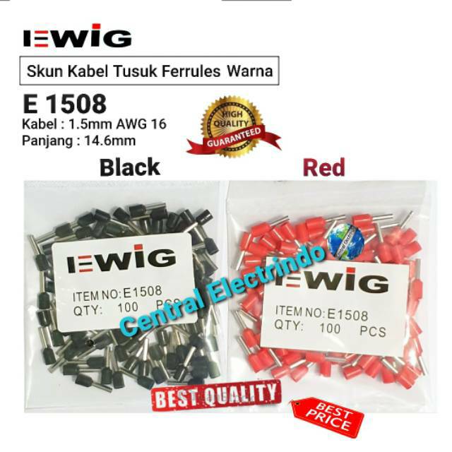 Skun Kabel Ferrules Warna E 1508 Kabel 1.5mm AWG 16 EWIG.