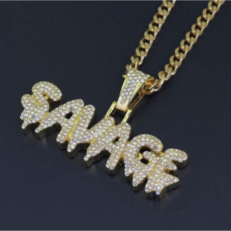 SEUSUK Hip Hop Brass Gold Chain Miniature Pavé Cubic Zircon SAVAGE Pendant Necklace Charm Men's Gift