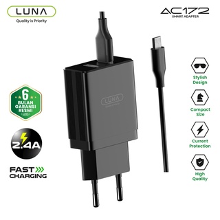 Luna Adapter Charger Fast Charging 2.4 A Single Dual USB Wall Charger Adaptor Free Cable USB