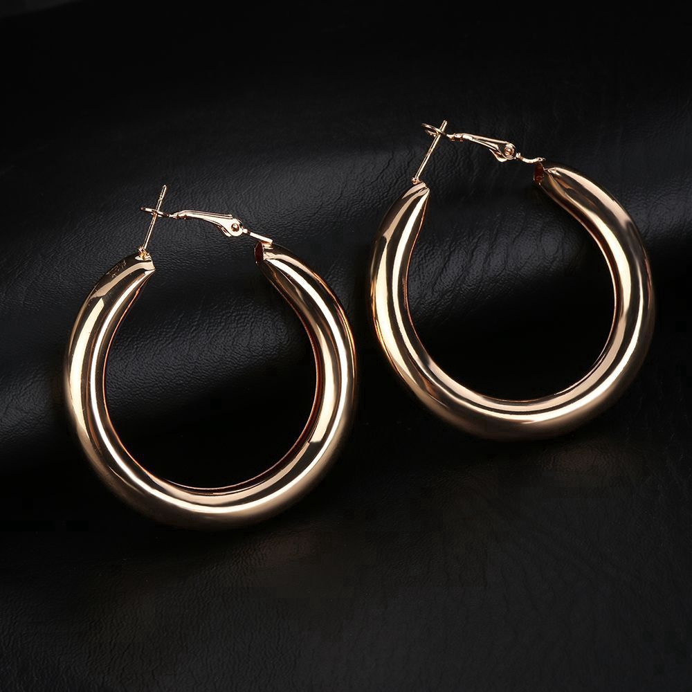 Punk Rock Minimalist 50mm Thick Tube Big Gold Alloy Round Circle Hoop Earrings