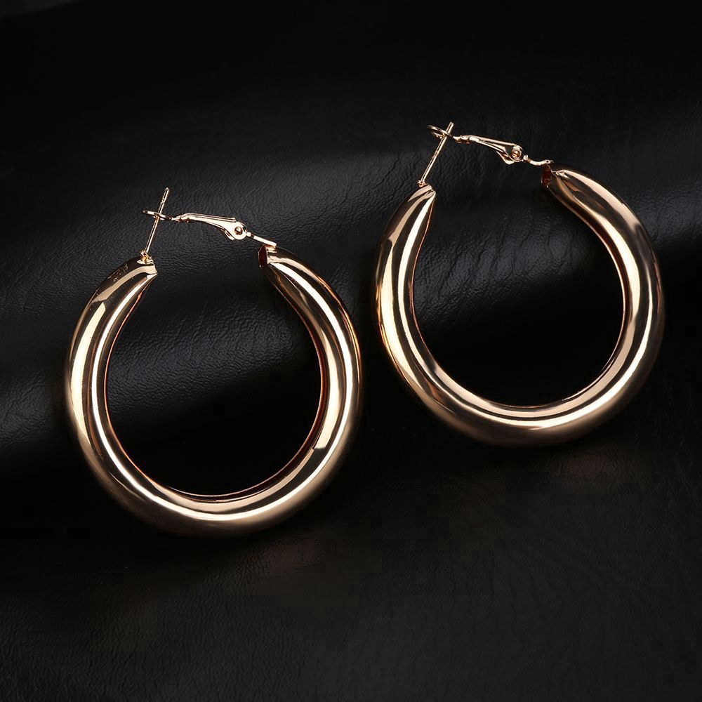 Punk Rock Minimalist 50mm Thick Tube Big Gold Alloy Round Circle Hoop Earrings