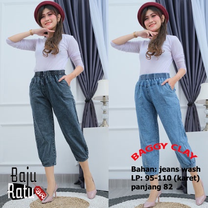 Clay Baggy Pants Jeans - Celana Jeans Wanita hitam dan biru BR