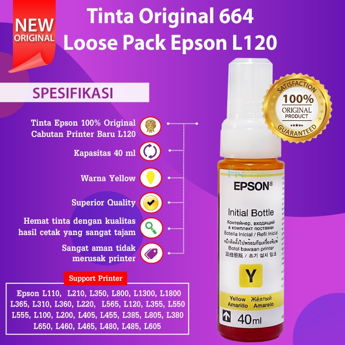 100% Original Resmi Tinta Epson 664 Refill Printer L120 L121 L565 L1300 Black Cyan Magenta Yellow