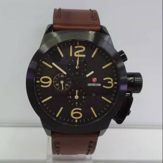 JAM TANGAN PRIA EXPEDITION E 6339 CHRONOGRAPH BLACK BROWN LEATHER ORIGINAL
