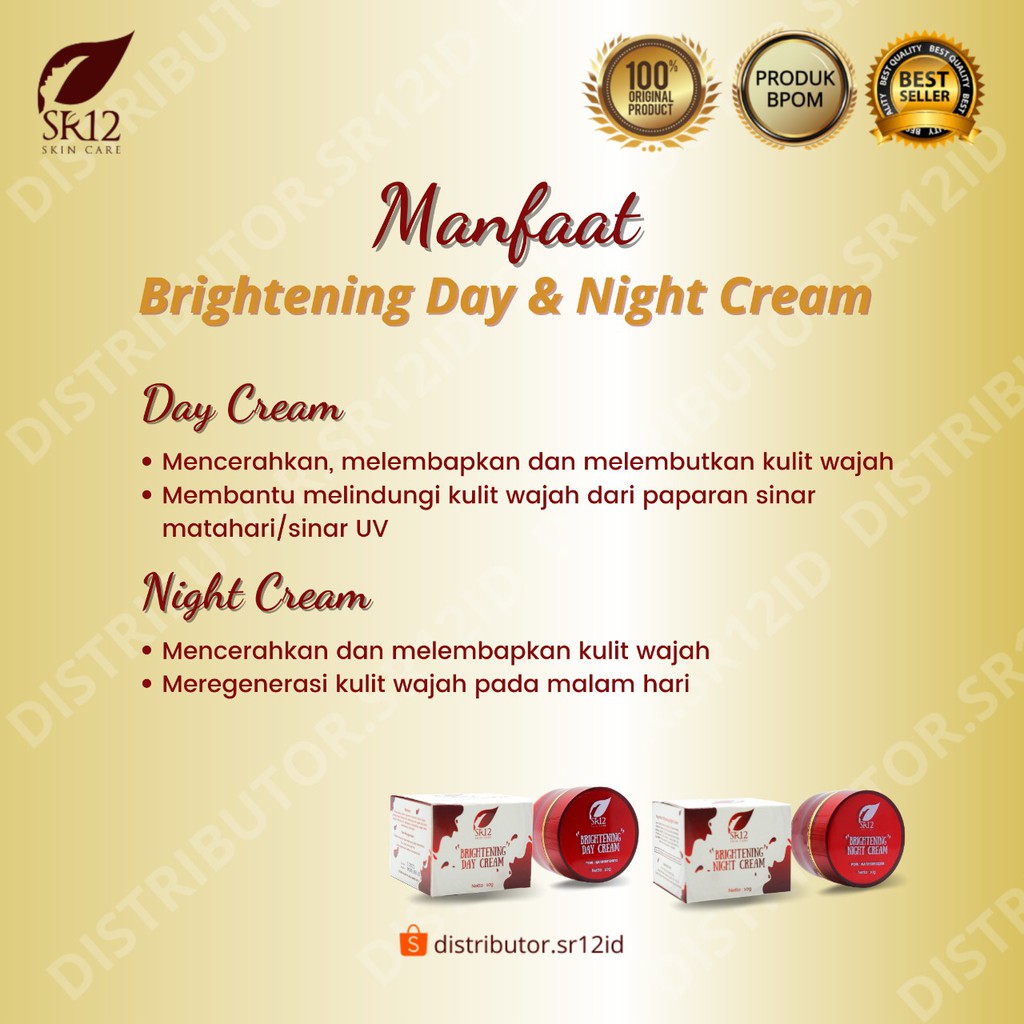 Brightening Cream SR12 Day &amp; Night Cream Pencerah Wajah dan Pelindung dari Sinar UV BPOM