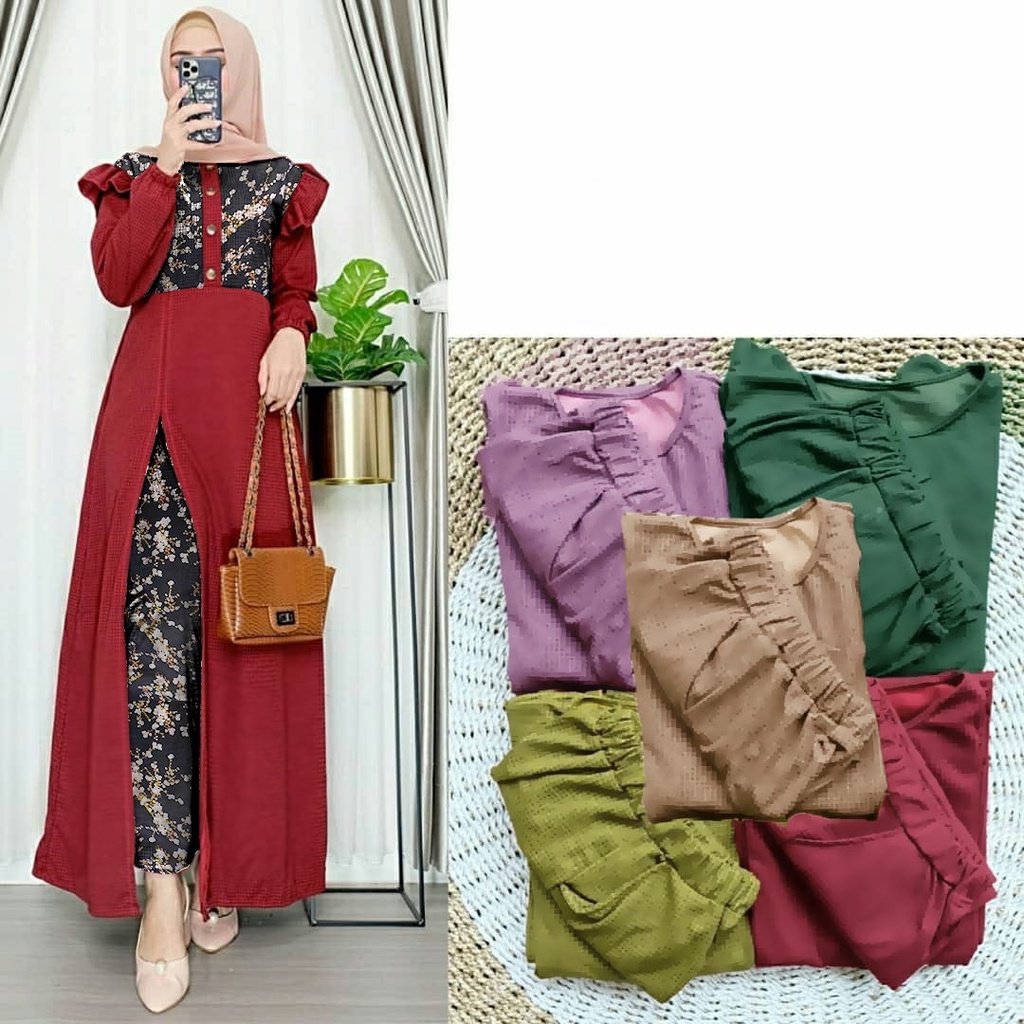 AS FASHION-COD-US-SETELAN BAJU TUNIK DAN CELANA WANITA-SET TUNIK-SETELAN OOTD TERBARU-SET LEBARAN