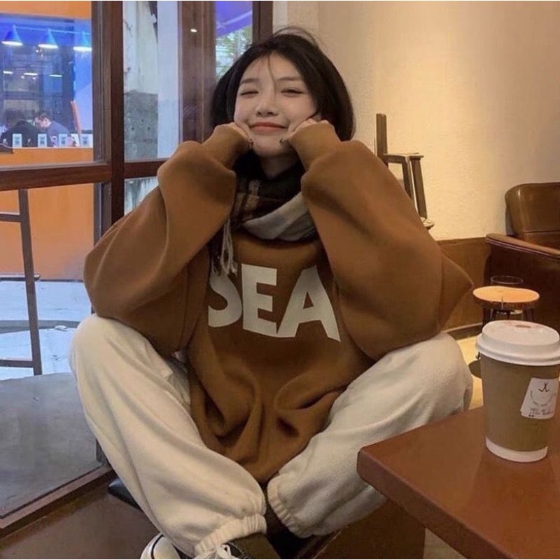 Sweater BIGSIZE SEA (S - 6XL) Crewneck SEA Sweatshirts Korean Fashion Wanita Pria Oversize Harajuku Oblong S M L XL 2XL 3XL 4XL 5XL 6XL mocca beige krem coklat khaki