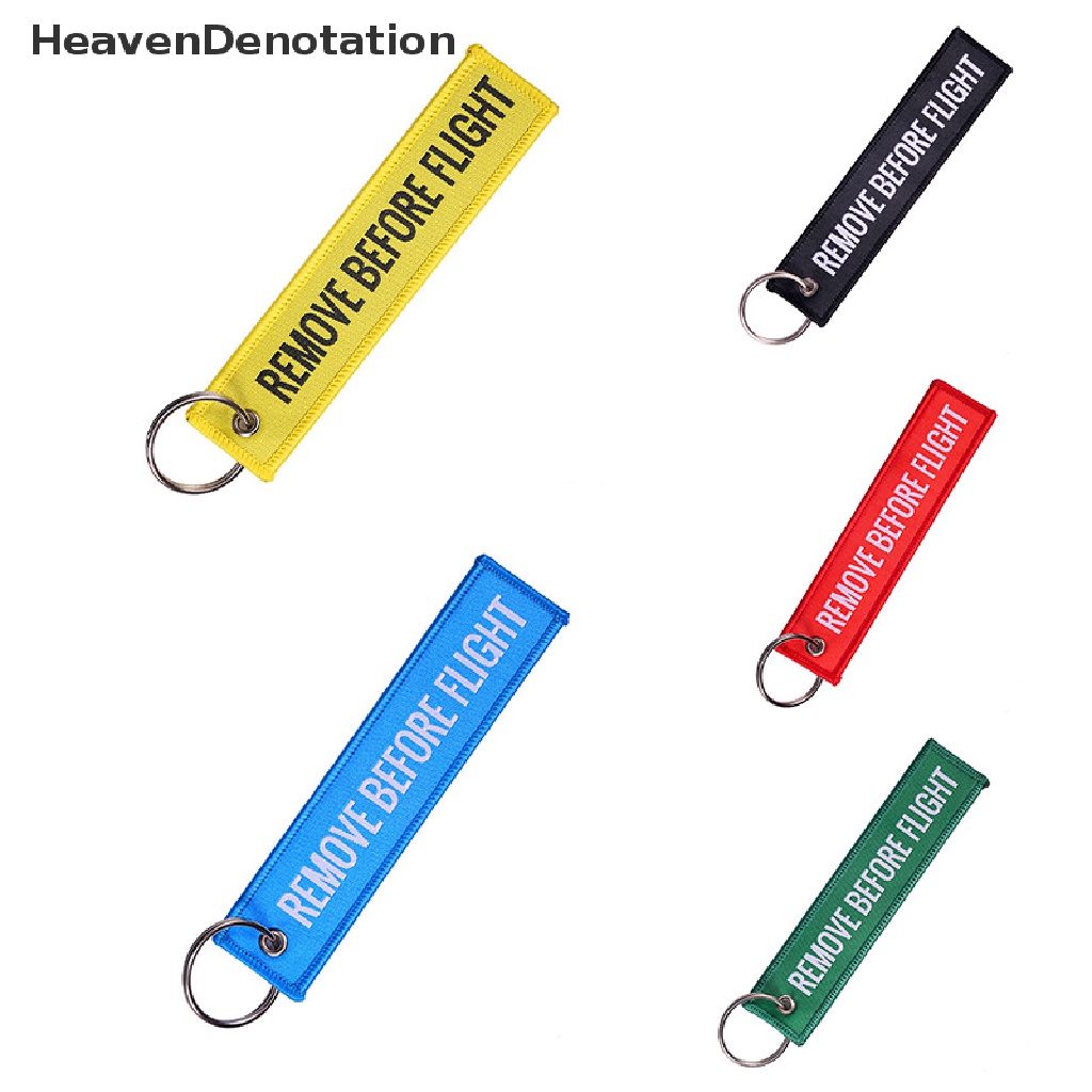 Gantungan Kunci Bordir Tulisan Remove Before Flight Bahan Polyester Ukuran 13x3cm