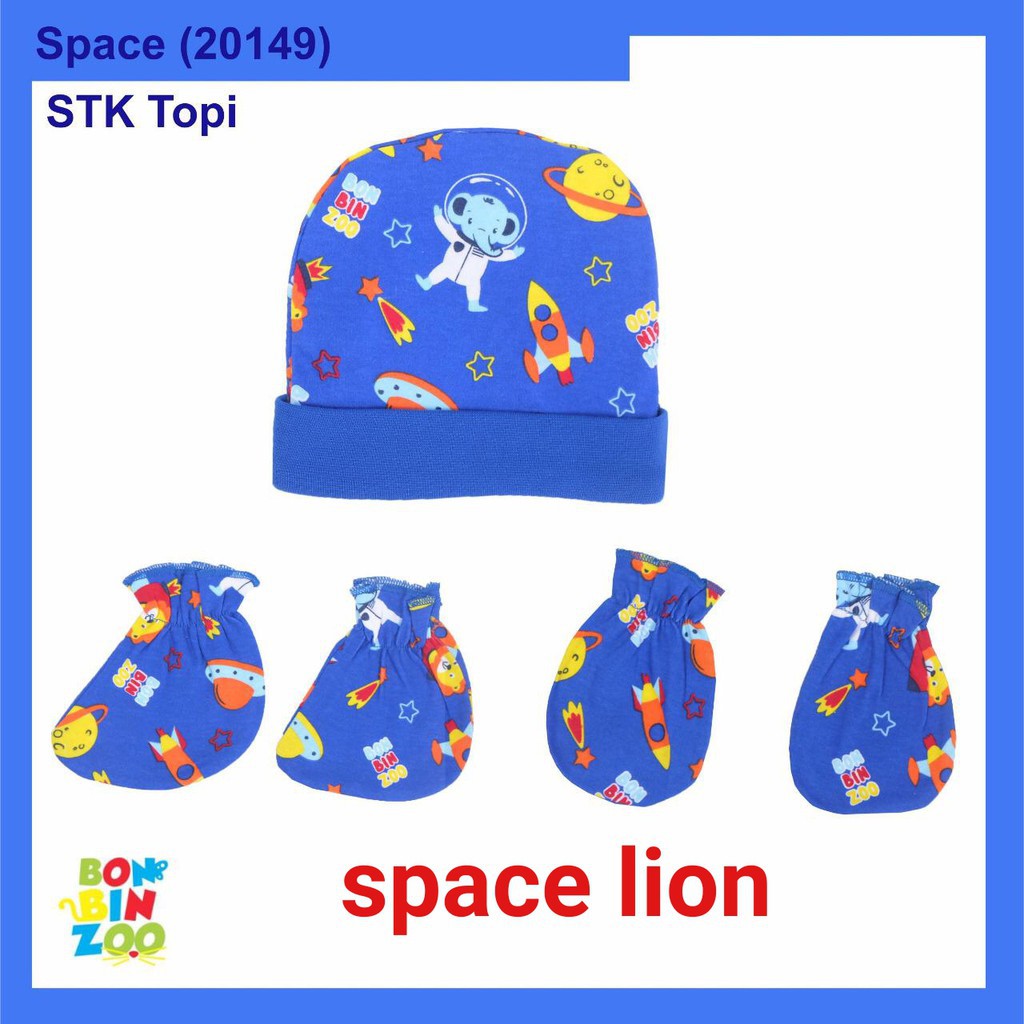 Bonbinzoo 1set topi + sarung tangan + kaki SNI perlengkapan anak / bayi-STK SPACE LION