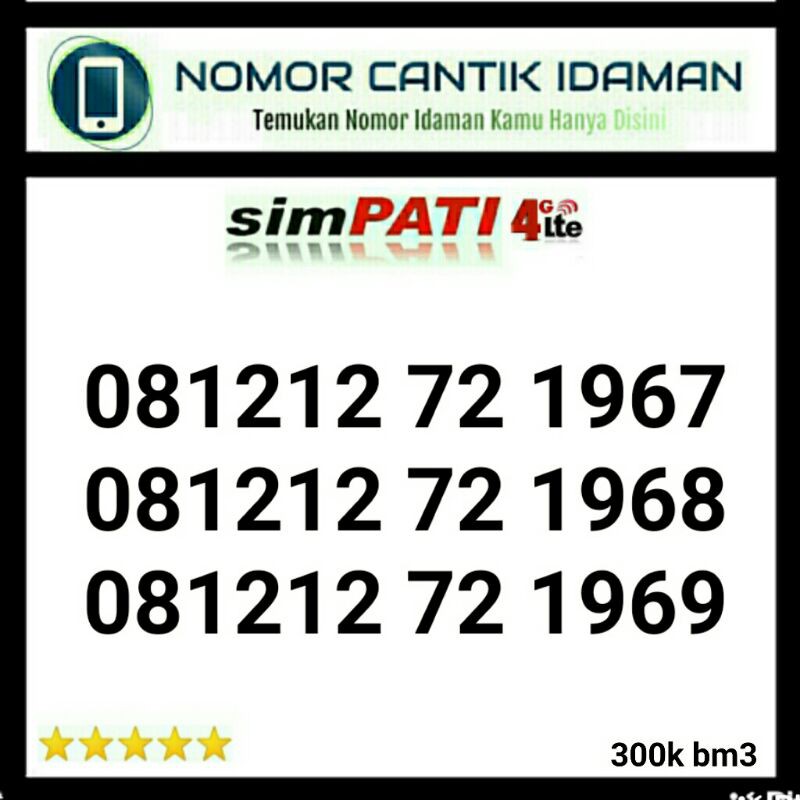 kartu perdana nomor cantik simpati 4g lte seri tahun 1967 bmi3