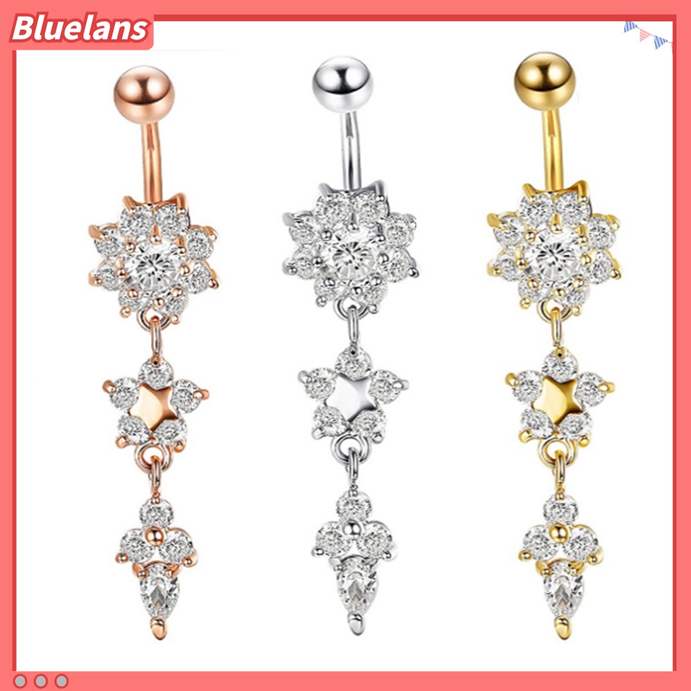 Bluelans Lady Rhinestone Flower Stainless Steel Belly Button Navel Ring Piercing Jewelry