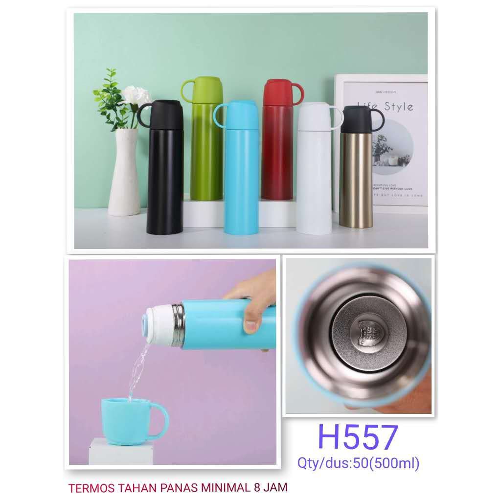 H557 Termos Air Panas Polos Gelas Tutup Cangkir Vacuum Cup 500ml