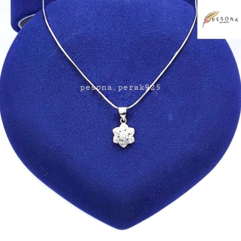 SET KALUNG WANITA PERAK ASLI 925 LAPIS EMAS PUTIH - MODEL LIONTIN BUNGA PERMATA - PERHIASAN PERAK AS