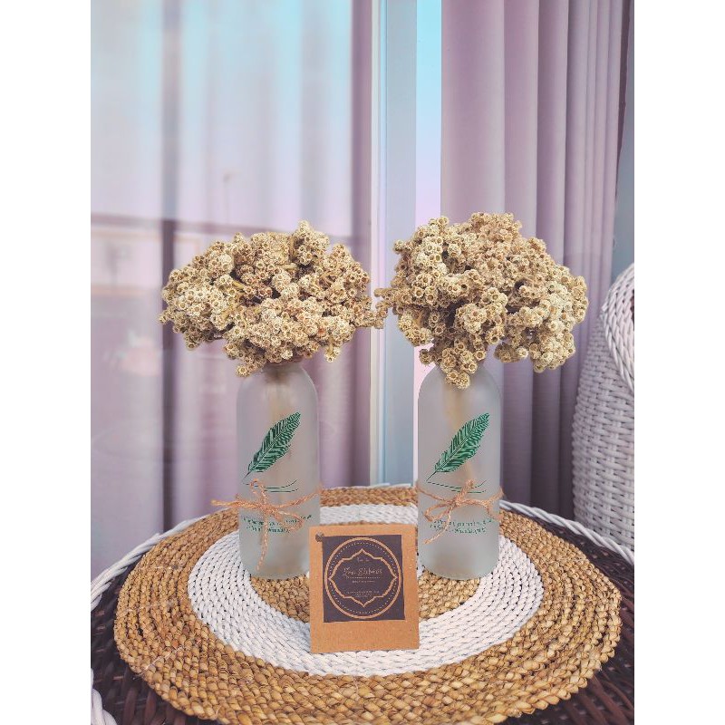 Bunga Edelweiss Kering& vas vintage doff sablon cantik murah
