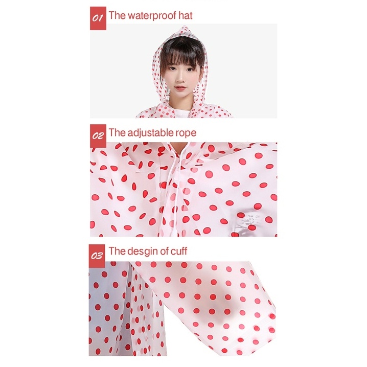 LuluAquatic Jas Hujan Wanita Terusan Stylist Fashion Raincoat Transparan Polkadot Travelling