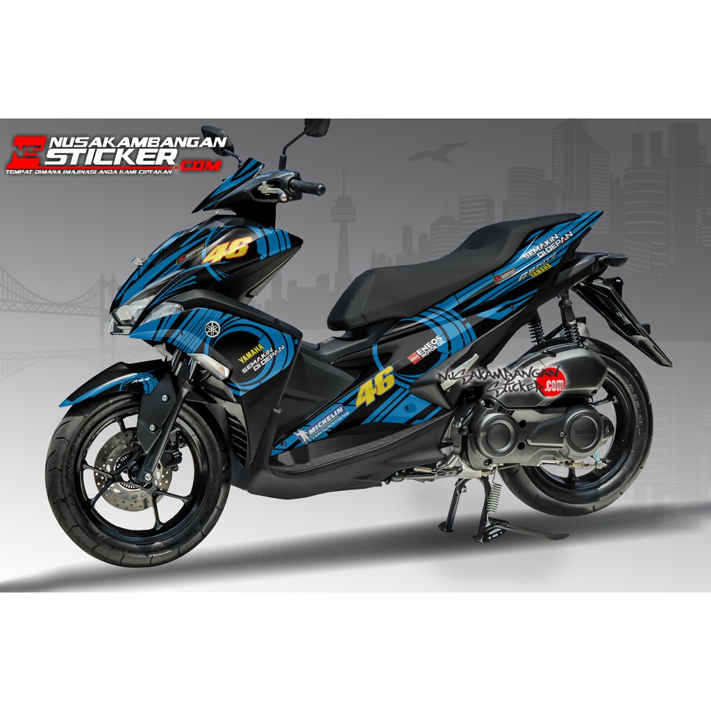 Decal Stiker Motor Yamaha Aerox Full Body Moon Hitam Biru Racing Team Sticker Custom Variasi Motif K