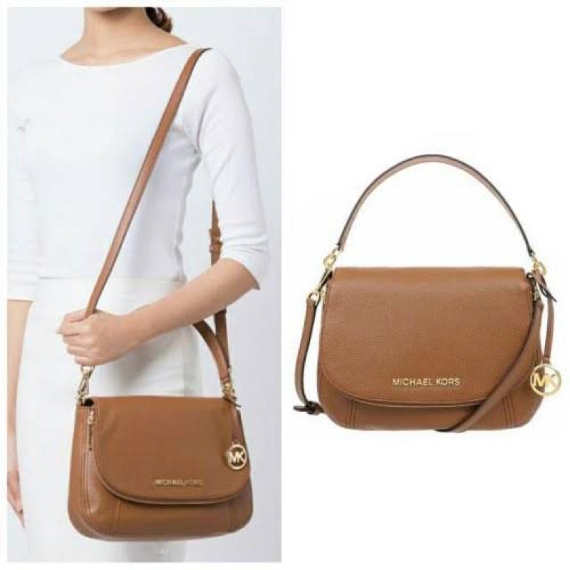 Tas MK Michael Kors bedford sign leather crossbody medium ebony luggage brown original