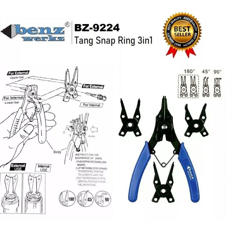 BENZ Tang Snap Ring Set 4 pcs / Tang Sepi Sepy Set / Alat Pasang Ring 4 in 1/ Snap Ring Plier Set 6inch