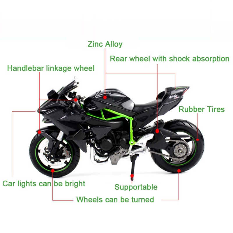Miniatur Diecast Motor KALWASAKI H2R BMW S1000RR Skala 1 / 12 Bahan Alloy Untuk Koleksi