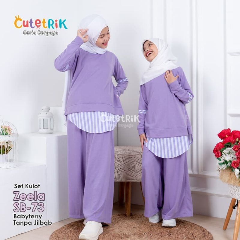pakaian anak perempuan usia 10 sampai 13 tahun set anak muslim atasan plus celana kulot zeela set 2i