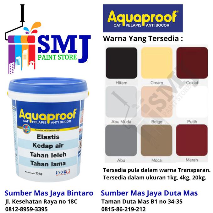 Cat Tembok Anti Bocor Waterproofing AQUAPROOF warna Putih 20kg Termurah