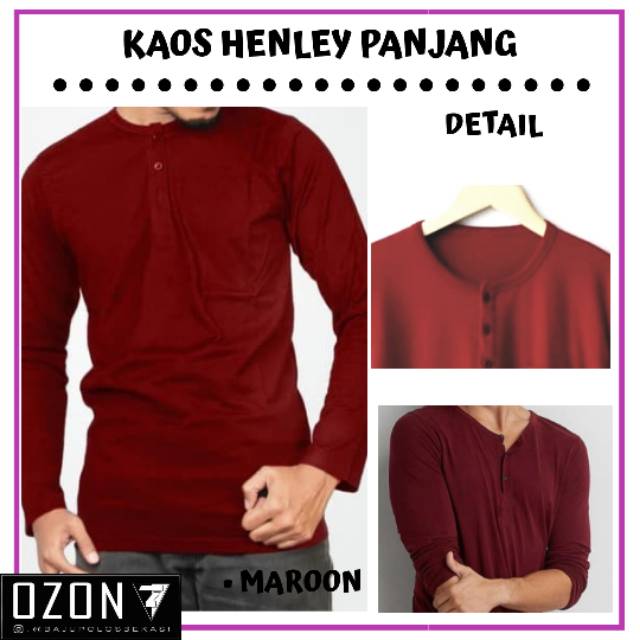 Kaos Henley Kancing Lengan Panjang Best Seller Hitam Polos Polosan Distro